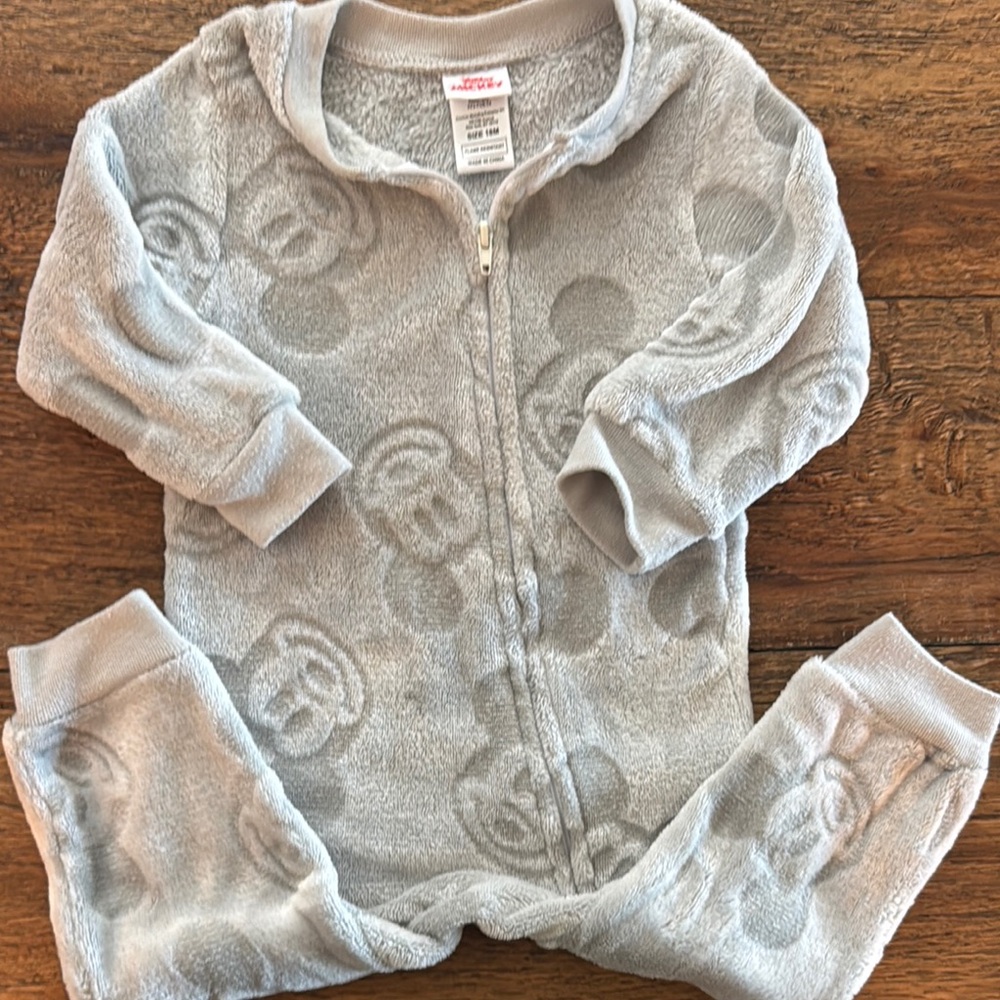 Disney Mickey Mouse winter bodysuit. Cozy Gray Zip-Up Baby Onesie